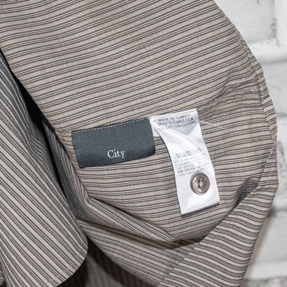 Z Zegna Men's City Fit Button up Shirt in Gray tan striped cotton size 16 - Picture 3 of 7